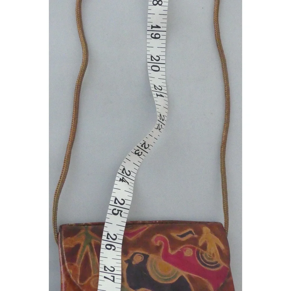 Hand Tooled Leather Elephant Crossbody Mini Bag Wallet Folk Art Multi Color Vtg